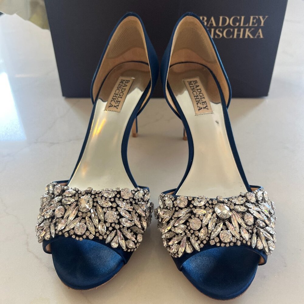 Badgley Mischka Candance Navy Bridal Pumps - Size 7.5